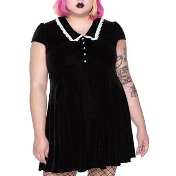 Killstar Every Mourning Collar Dress 3X Black Velvet Babydoll Gothic Witch - Picture 1 of 6
